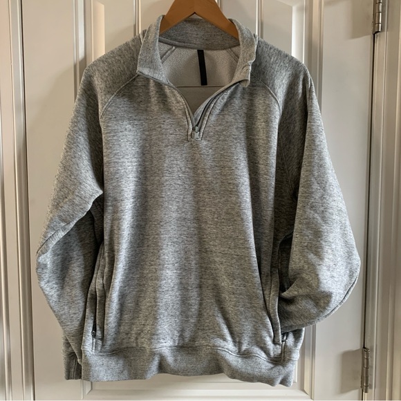 Fabletics The Go-To 1/4 Zip Sweatshirt Classic Grey Heather Zip Pockets | Large - Picture 2 of 7